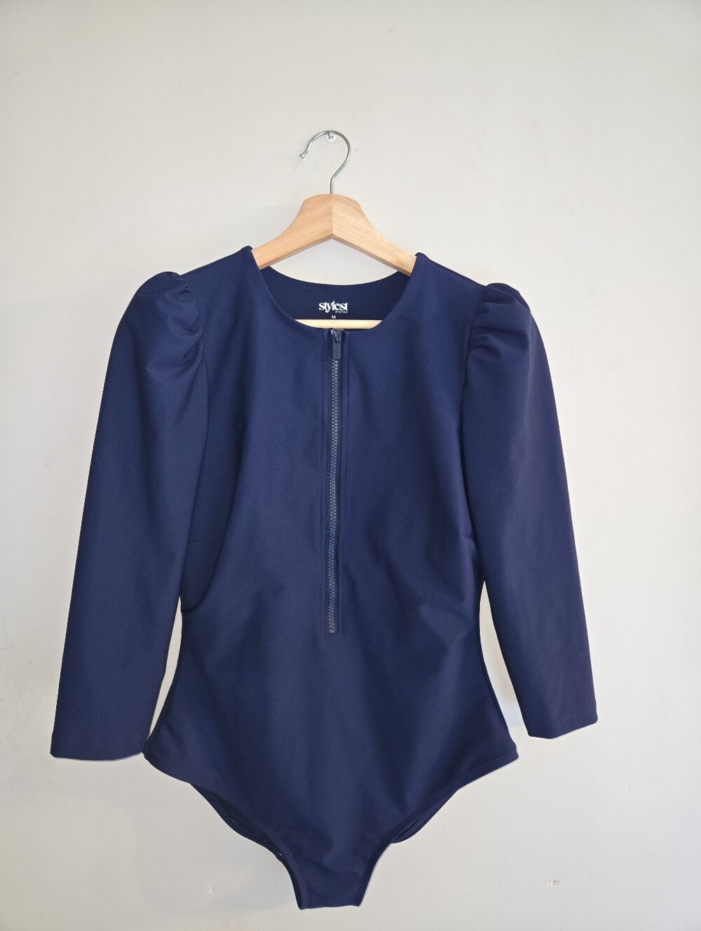 Stylest Dream Sculpt Navy Puff Sleeve Belted Tummy Control One Piece Swimsuit M